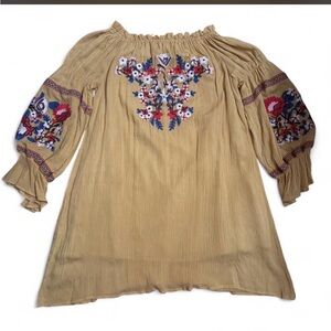 R Vivimos Yellow Embroidered Floral dress Boho style